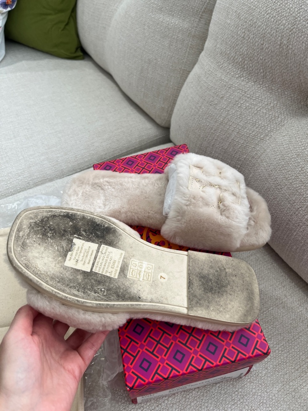 Tory Burch Double T Shearling Slide - Picture 4 of 9